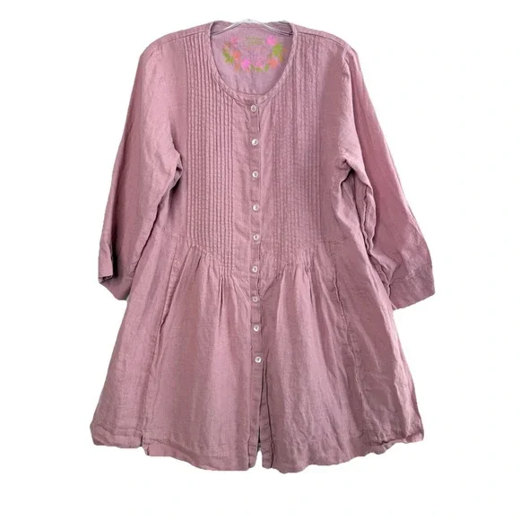 Gudrun Sjoden Tunic Dress 100% Linen Sz M Mauve Oversized Coquette Lagenlook - Picture 1 of 4